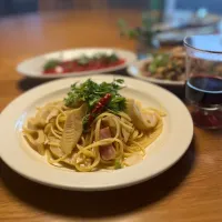 5/16の夕食　竹の子とベーコンのペペロンチーノ|yoneさん