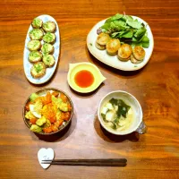 🍣🥑ポキ丼/ 🍄しいたけマヨチー焼き/ 🥟ニラ饅頭/ ◻️お味噌汁| しゅりり𓂃𓈒𓋜さん