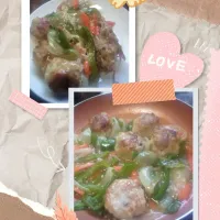 しゅうまいのあんかけをパリパリに揚げ焼きした柿麺にのせてみました