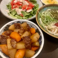 大根と人参・牛肉の甘辛煮、昆布うどん 他|tatsuponさん