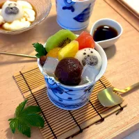 フルーツ白玉あんみつと牛乳わらび餅|すずさん