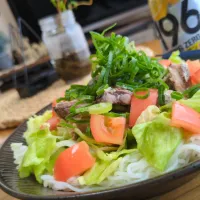 ｻﾊﾞ缶ｻﾗﾀﾞそうめん|まりおさん
