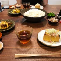素麺、卵焼き、厚揚げ焼き、蕪の漬物|タロッカ主夫見習いさん