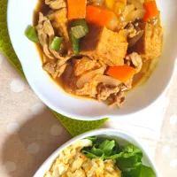 まりおさんの料理 厚揚げｶﾚｰ煮を参考に!!豚こま少し+して夜ごはん|m.rafuさん