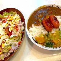 おっさん飯　カレー&いんちきマーボ　サラダ|ひげおやじさん