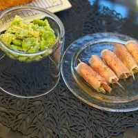 そら豆ガーリックチーズと茗荷とクリームチーズの生ハム巻き✨