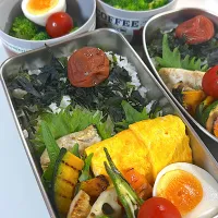鯖の塩焼き　だし巻き玉子　野菜グリル焼き　ブロッコリー🥦ゆで玉子　ミニトマト🍅　地元もみワカメ|まゆさん