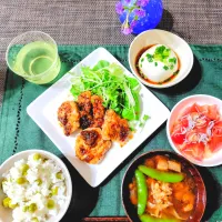 「若葉の食卓 〜豚ヒレの蜜芥子焼きと翡翠豆ご飯〜」