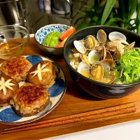 あさりうどんと椎茸焼売|kysbooさん