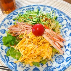 ラストの冷やし中華食べました きゅうりはまだ漬かってないけど甘酢